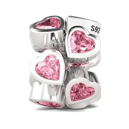 925 Silver Pink Series Bow Zircon Flower Bead Charm