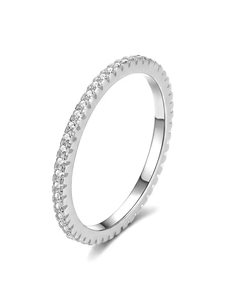 925 Sterling Silver 1.4mm Full Zircon Stackable Plain Ring