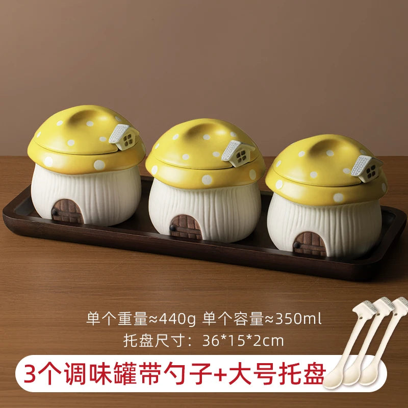 Ceramic Red Mushroom Seasoning Jar