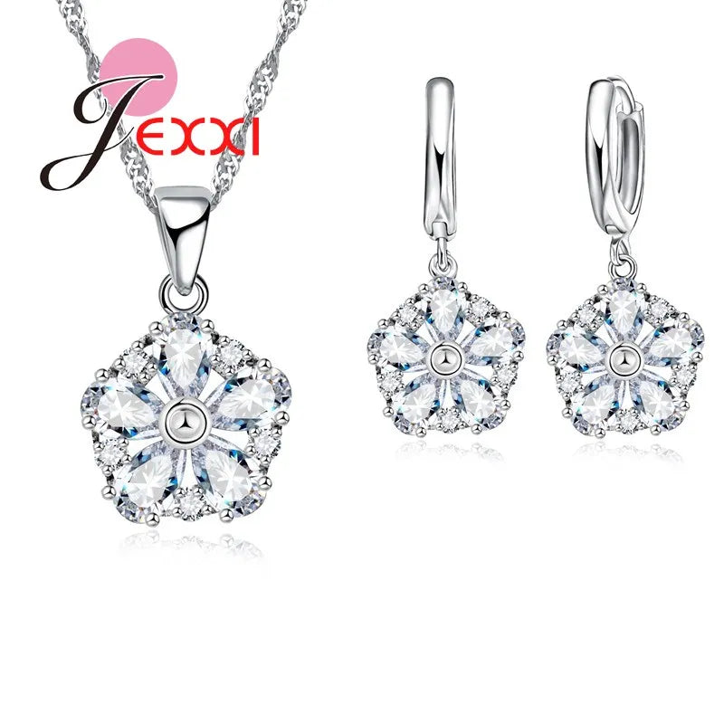 Cubic Zircon Crystal 925 Sterling Silver Jewellery Set