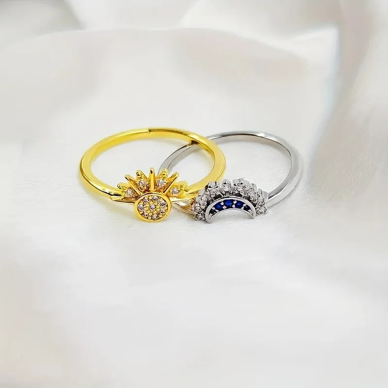 Cubic Zirconia Sun and Moon Ring Set