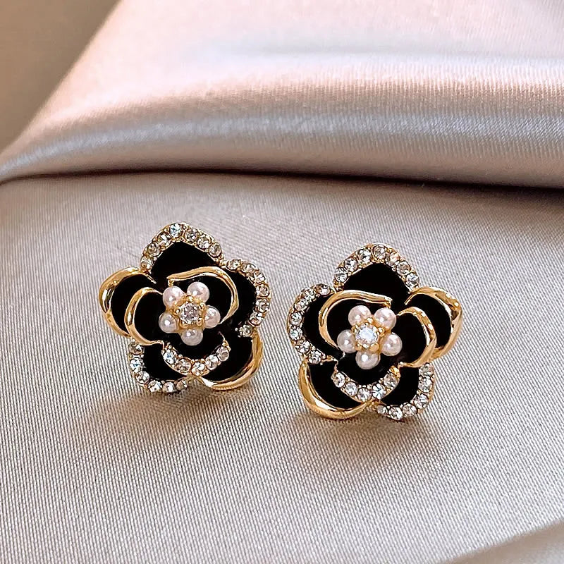 Dripping Zircon Pearl Flower Earrings