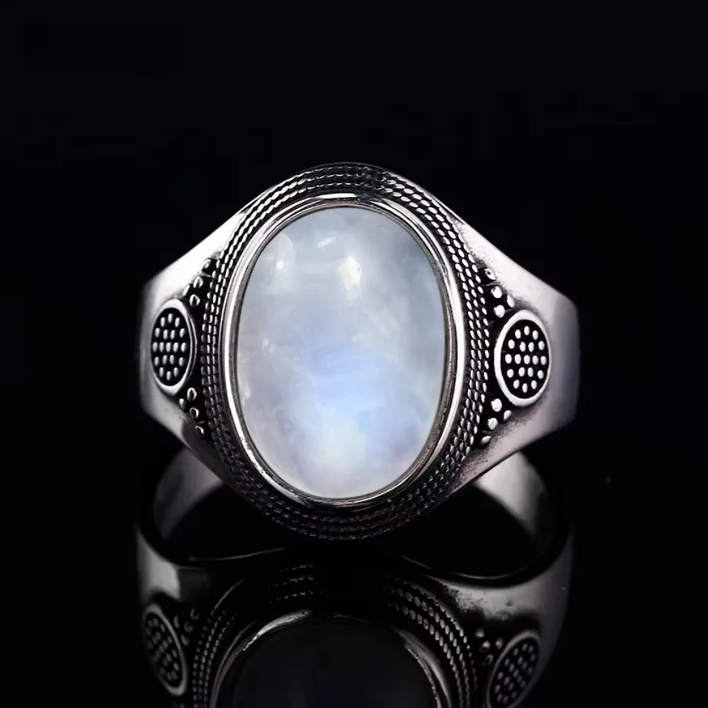 Vintage 925 Silver Ring Natural Moonstone Flower Ring