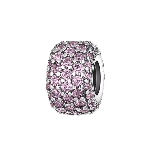 925 Silver Pink Series Bow Zircon Flower Bead Charm