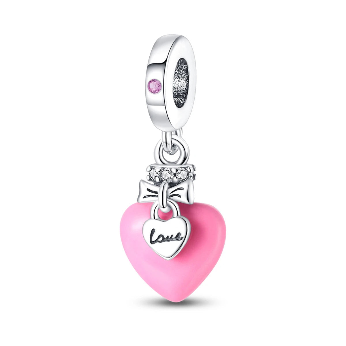 925 Silver Pink Series Bow Zircon Flower Bead Charm
