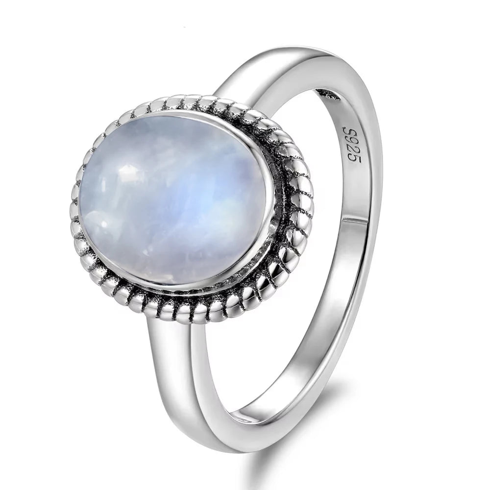 Vintage 925 Silver Ring Natural Moonstone Flower Ring