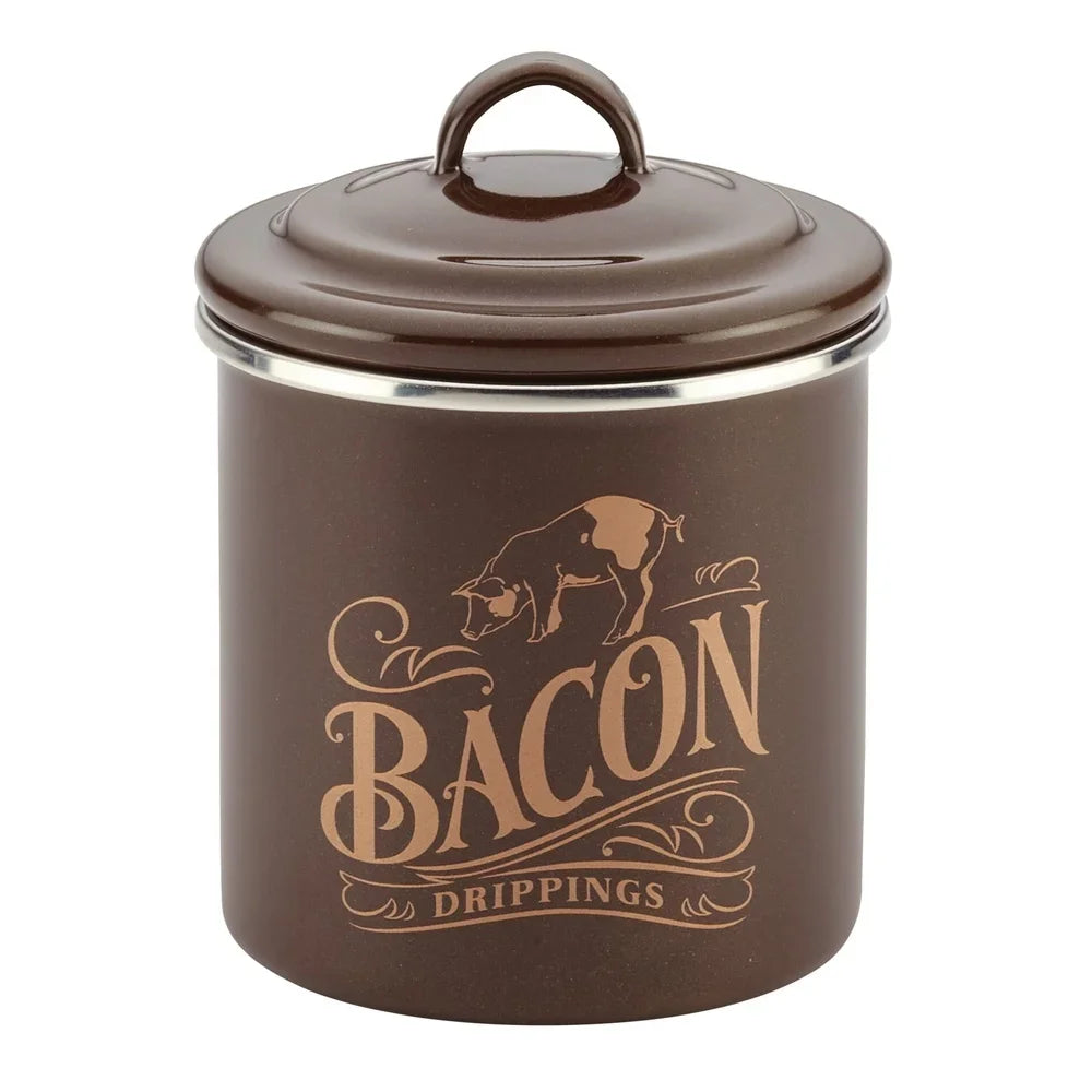 Durable Enamel Bacon Fat Container with Lid