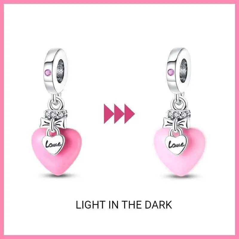 925 Silver Pink Series Bow Zircon Flower Bead Charm