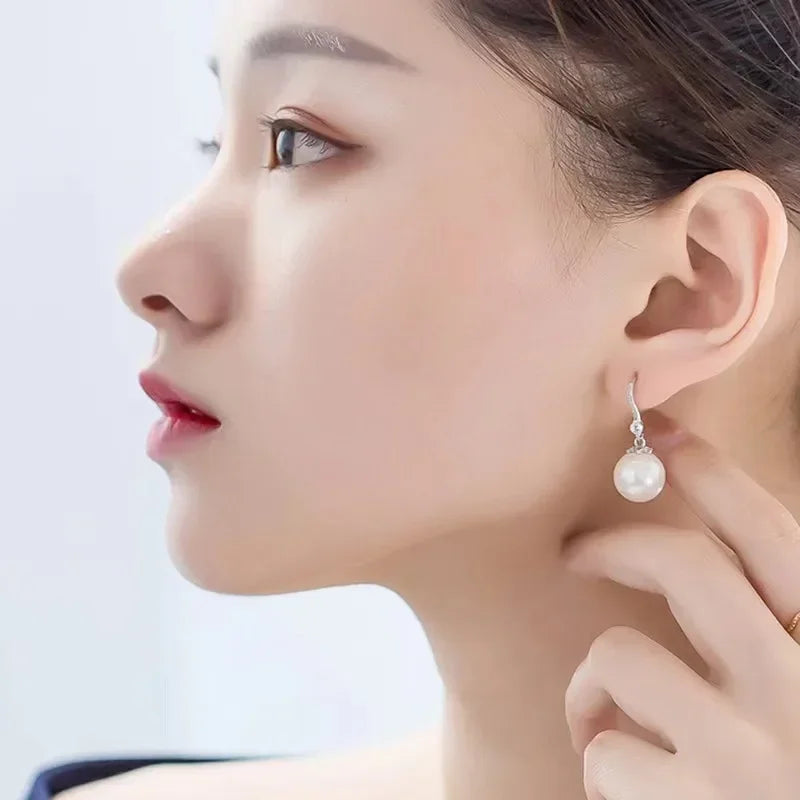 925 Silver Trend Pearl Long Earrings