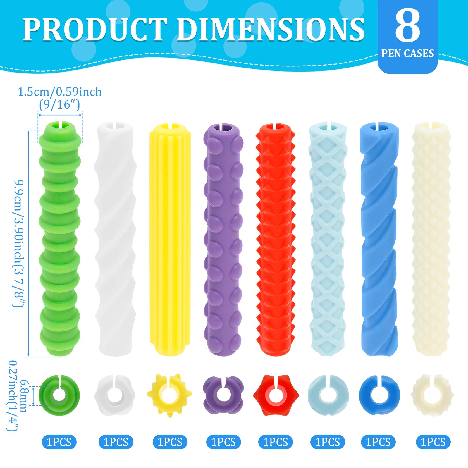 Textured Silicone Pen Grips 8pcs