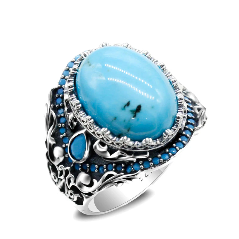 S925 Sterling Silver Men's Turquoise Ring