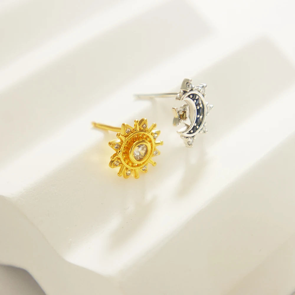 925 Sterling Silver Sun And Moon Earrings