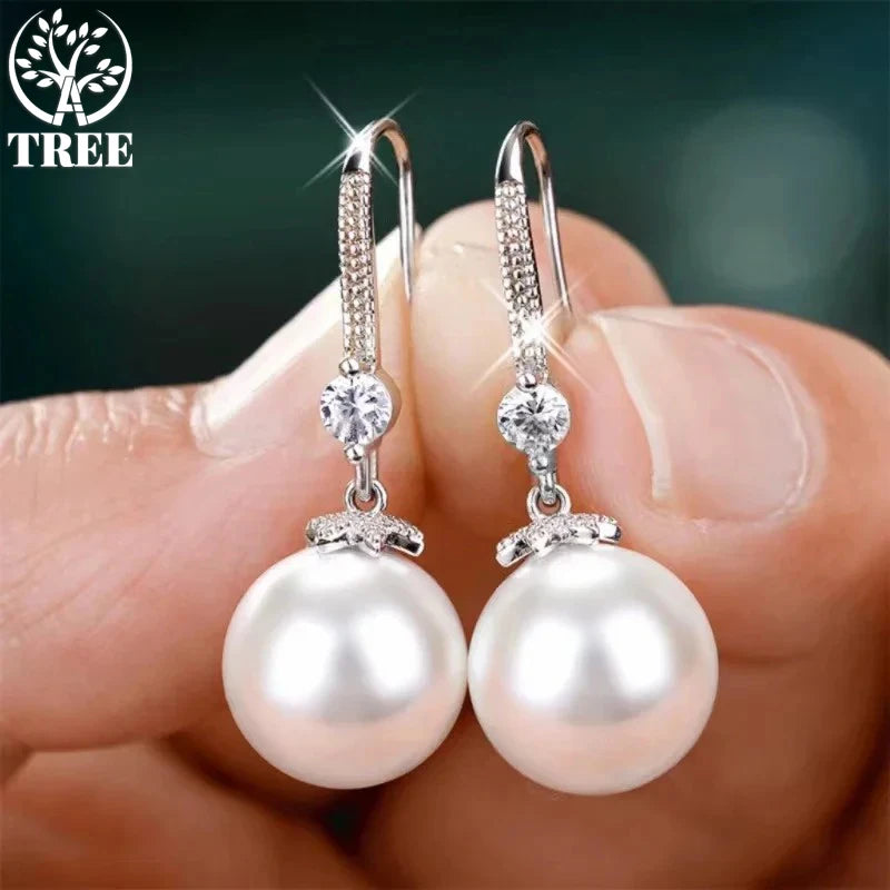 925 Silver Trend Pearl Long Earrings