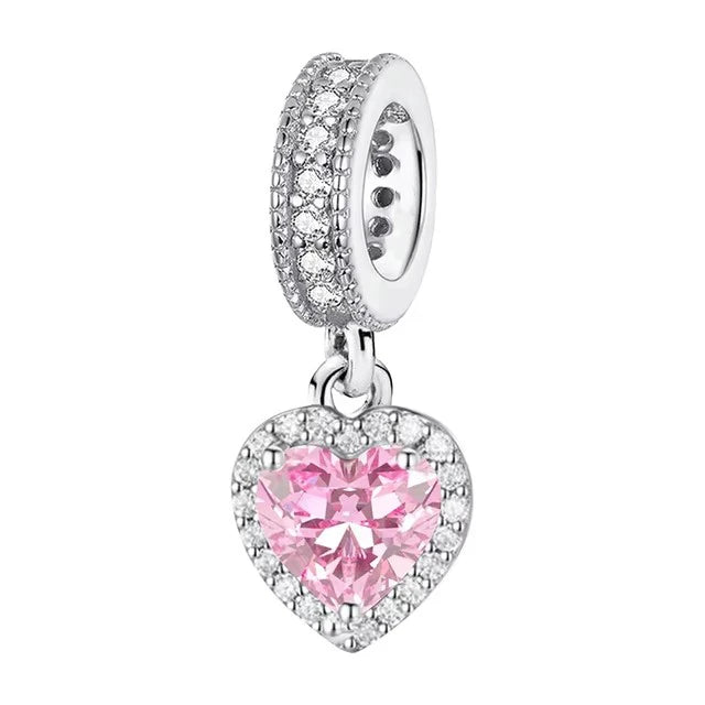 925 Silver Pink Series Bow Zircon Flower Bead Charm