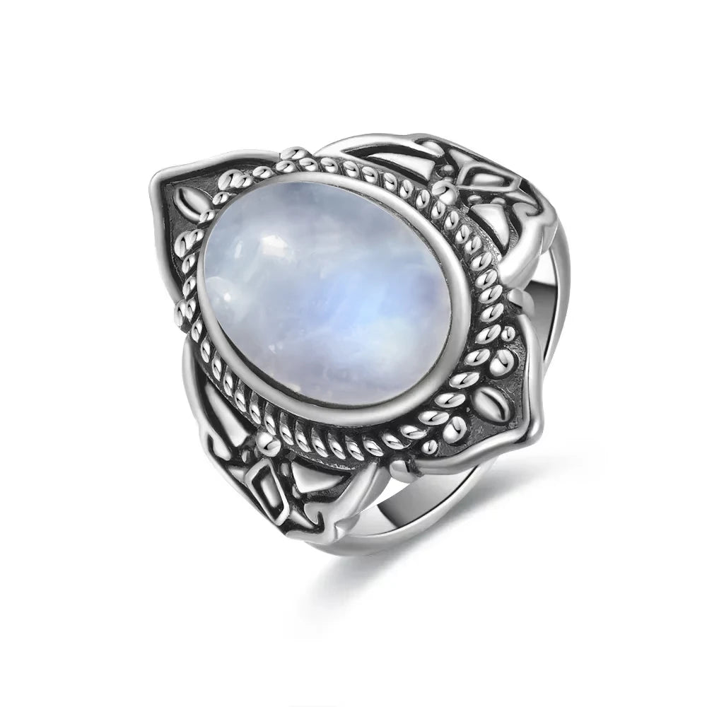 Vintage 925 Silver Ring Natural Moonstone Flower Ring