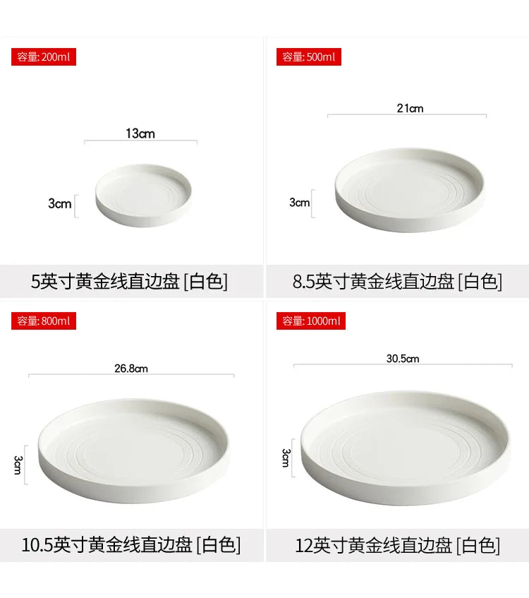 High end white ceramic steak brushed tableware