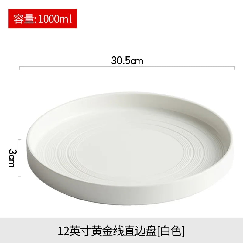 High end white ceramic steak brushed tableware