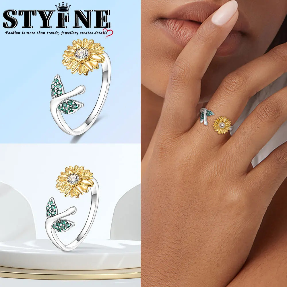 Sterling Silver 925 Plated Golden Sun and Moon Opening ring