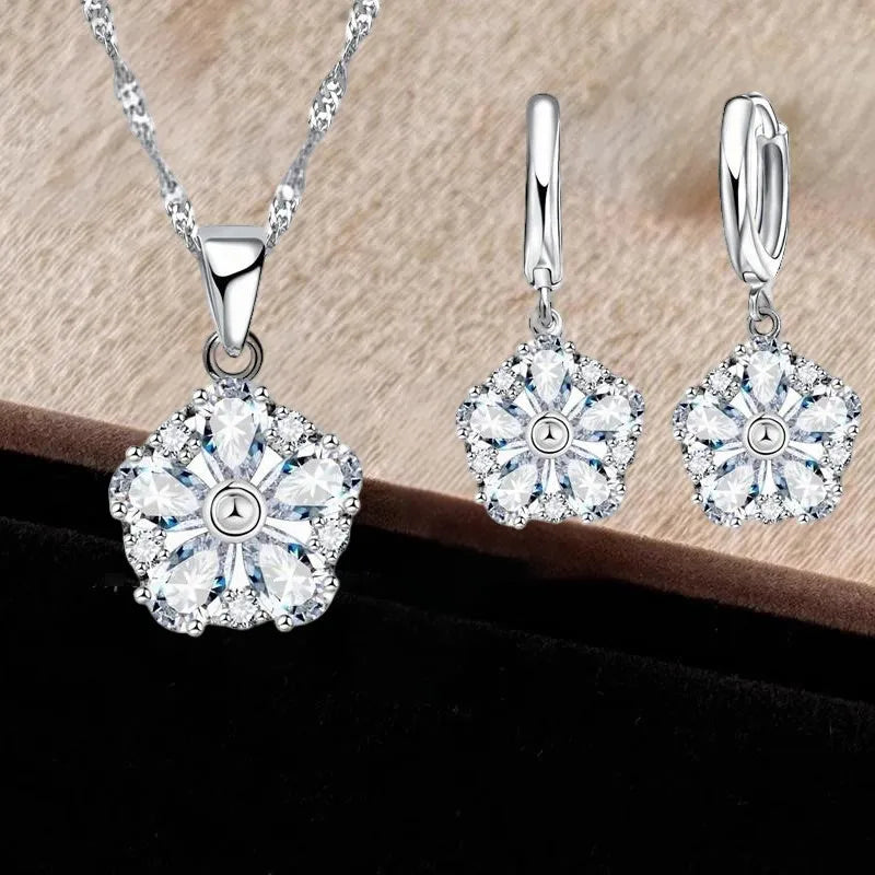 Cubic Zircon Crystal 925 Sterling Silver Jewellery Set
