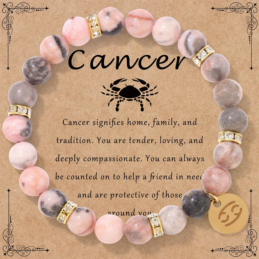 Zodiac Sign Pink Zebra Stone Beaded Bracelets