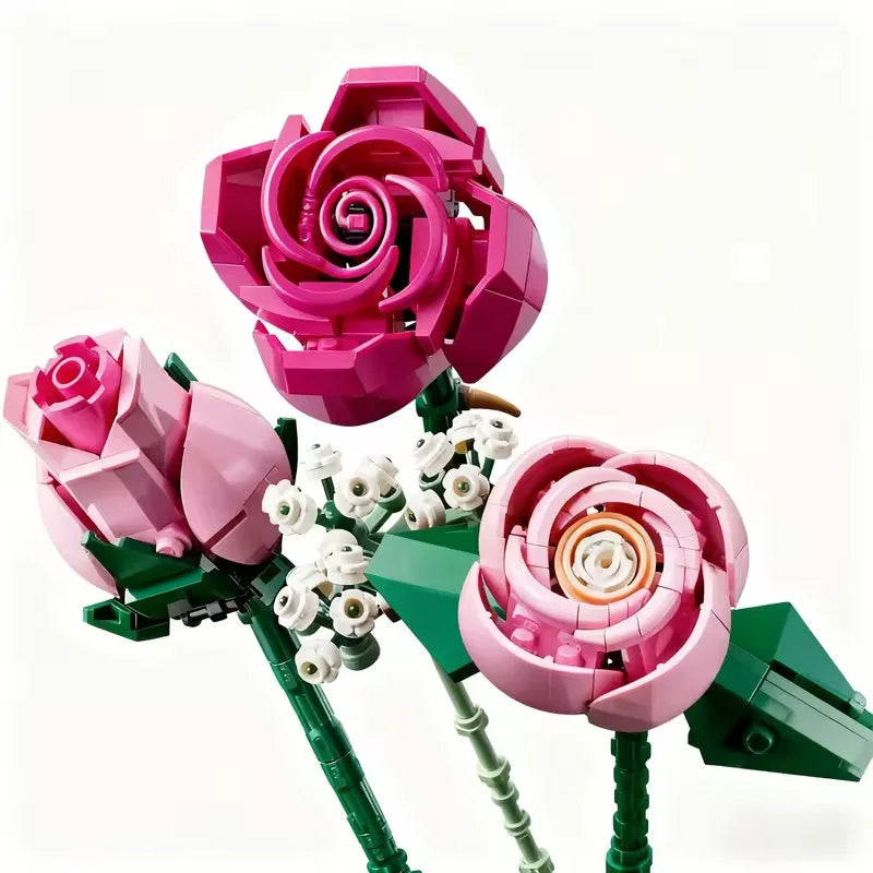 Pink Rose Bouquet Building Blocks Set