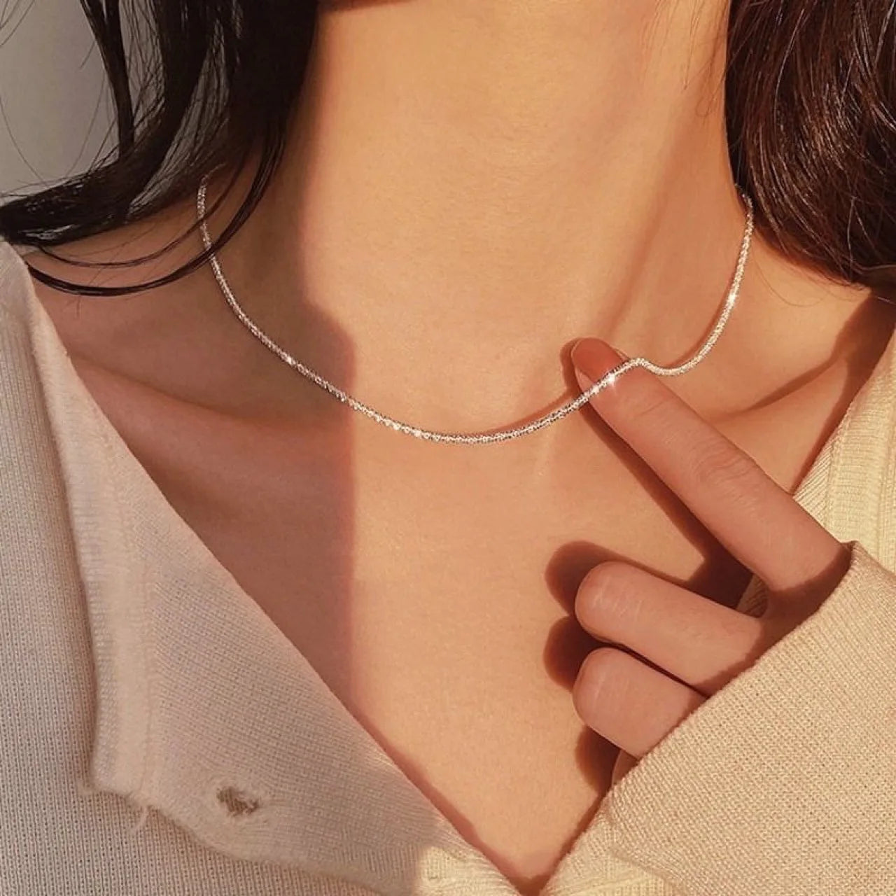 Set of Shiny Silver plated jewellery set with earrings & necklace