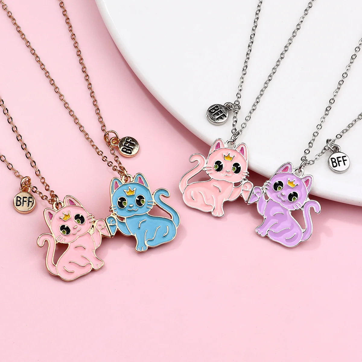 2Pcs Cute Cartoon Animal Magnetic Necklace