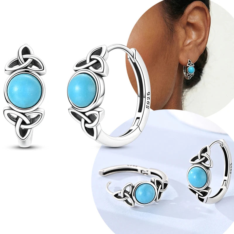 925 Celtic Knot Blue Turquoise Hoop Earrings