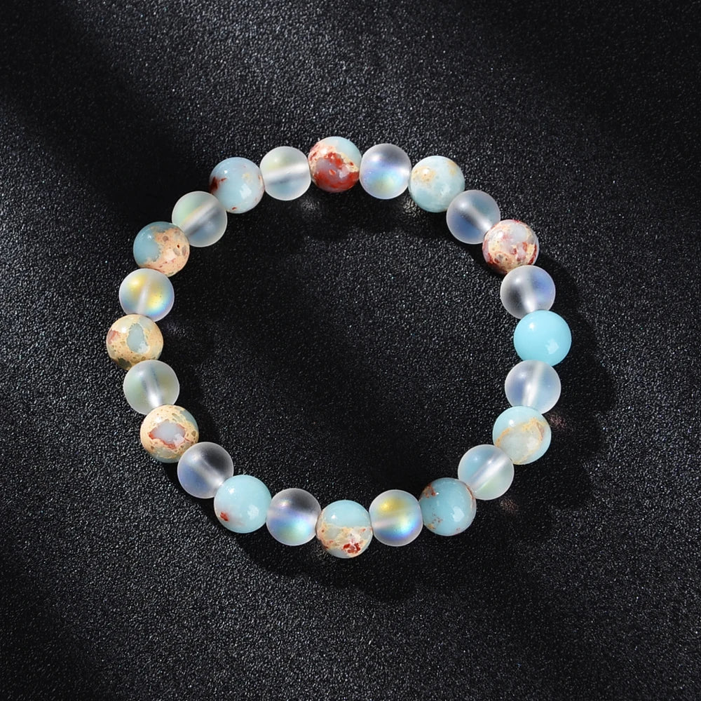 Aura Quartz and Ocean Sediment Beaded Bracelet