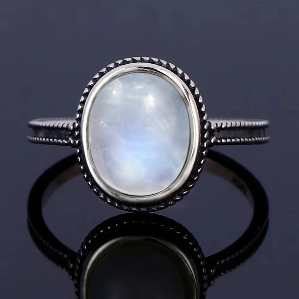 Vintage 925 Silver Ring Natural Moonstone Flower Ring
