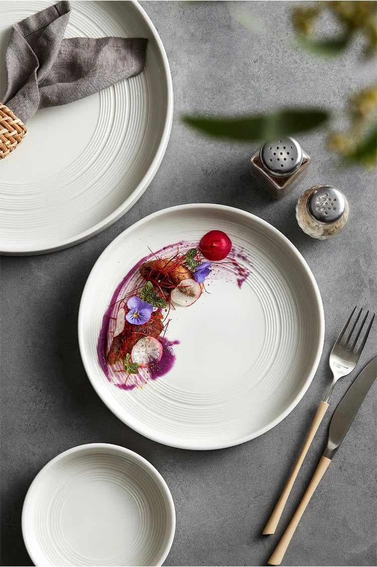 High end white ceramic steak brushed tableware