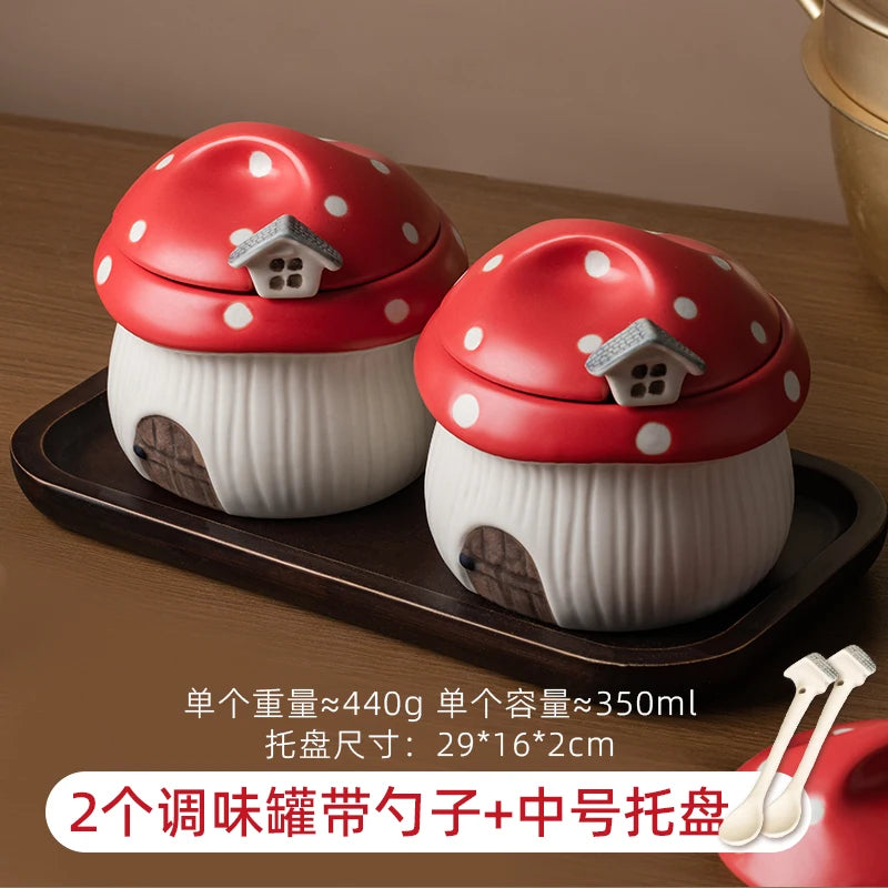 Ceramic Red Mushroom Seasoning Jar