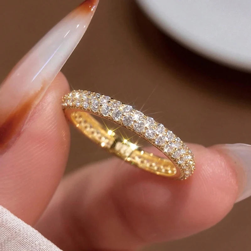 925 Sterling Silver 1.4mm Full Zircon Stackable Plain Ring