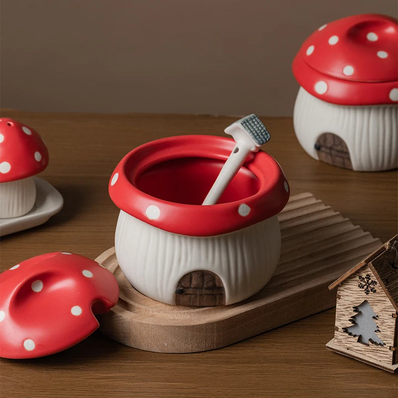 Ceramic Red Mushroom Seasoning Jar