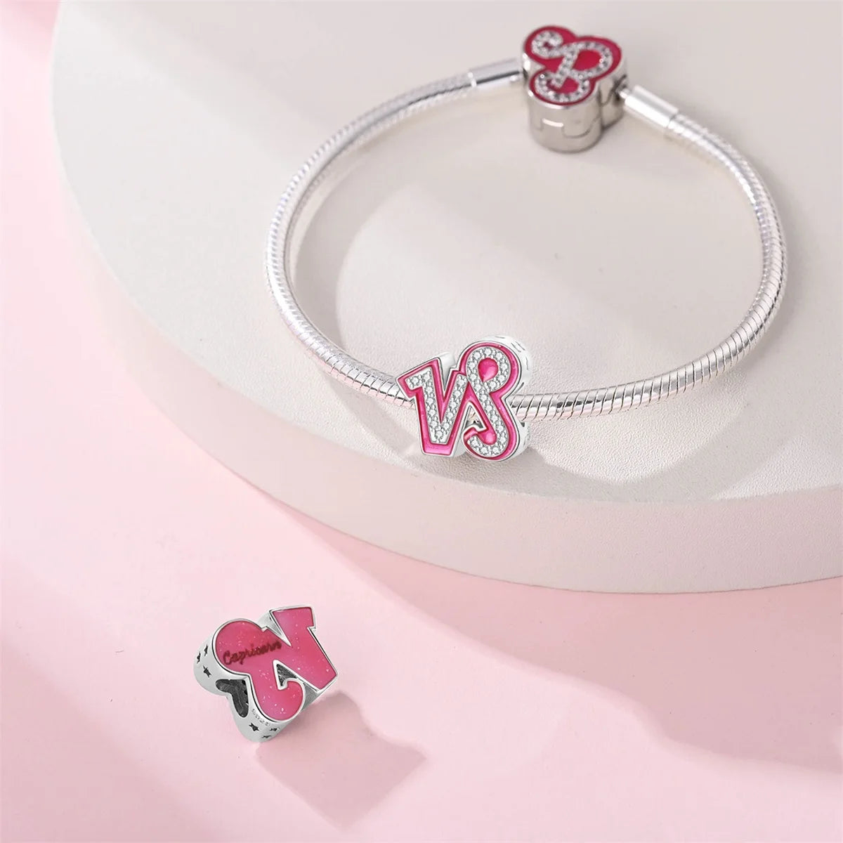 925 Sterling Silver June Birthstone Heart Beads & Sun And Moon Medal Pendant