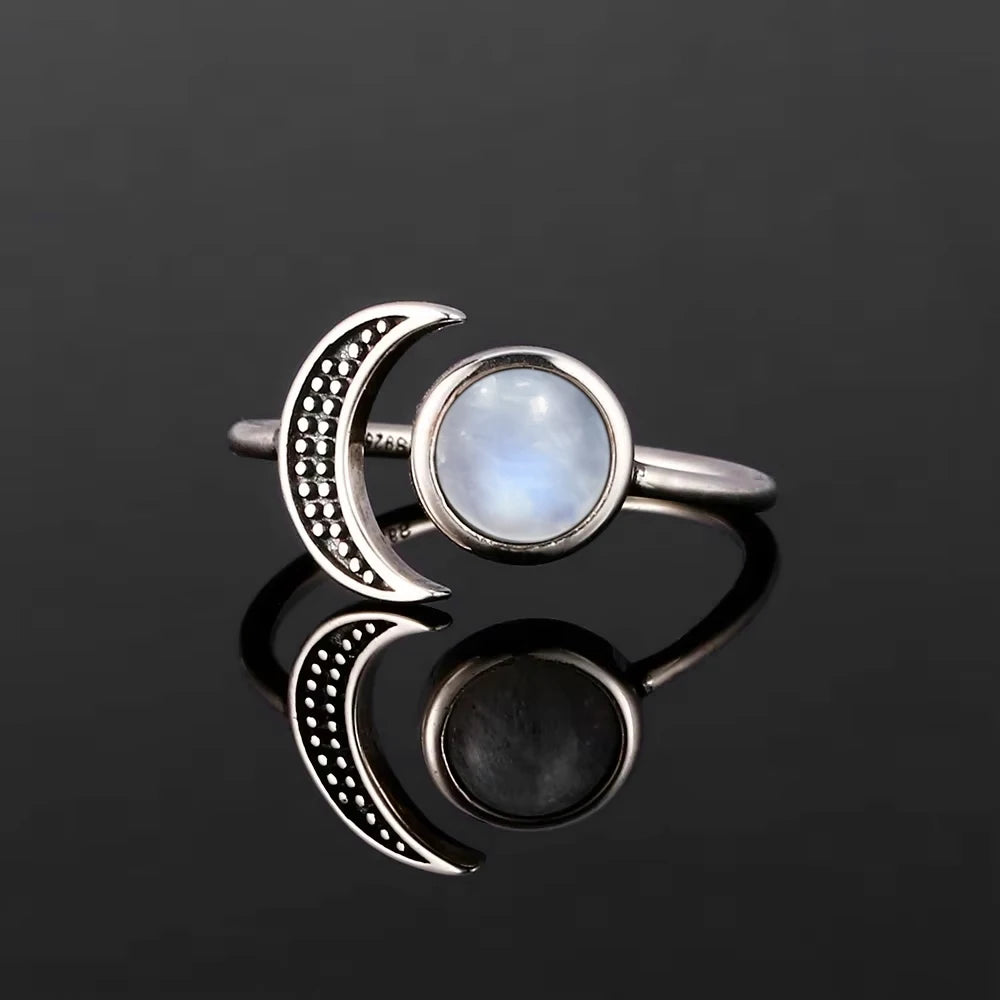 Vintage 925 Silver Ring Natural Moonstone Flower Ring