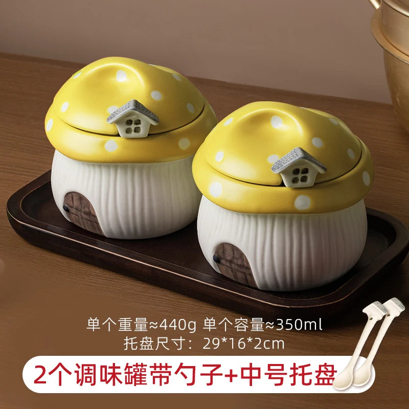 Ceramic Red Mushroom Seasoning Jar