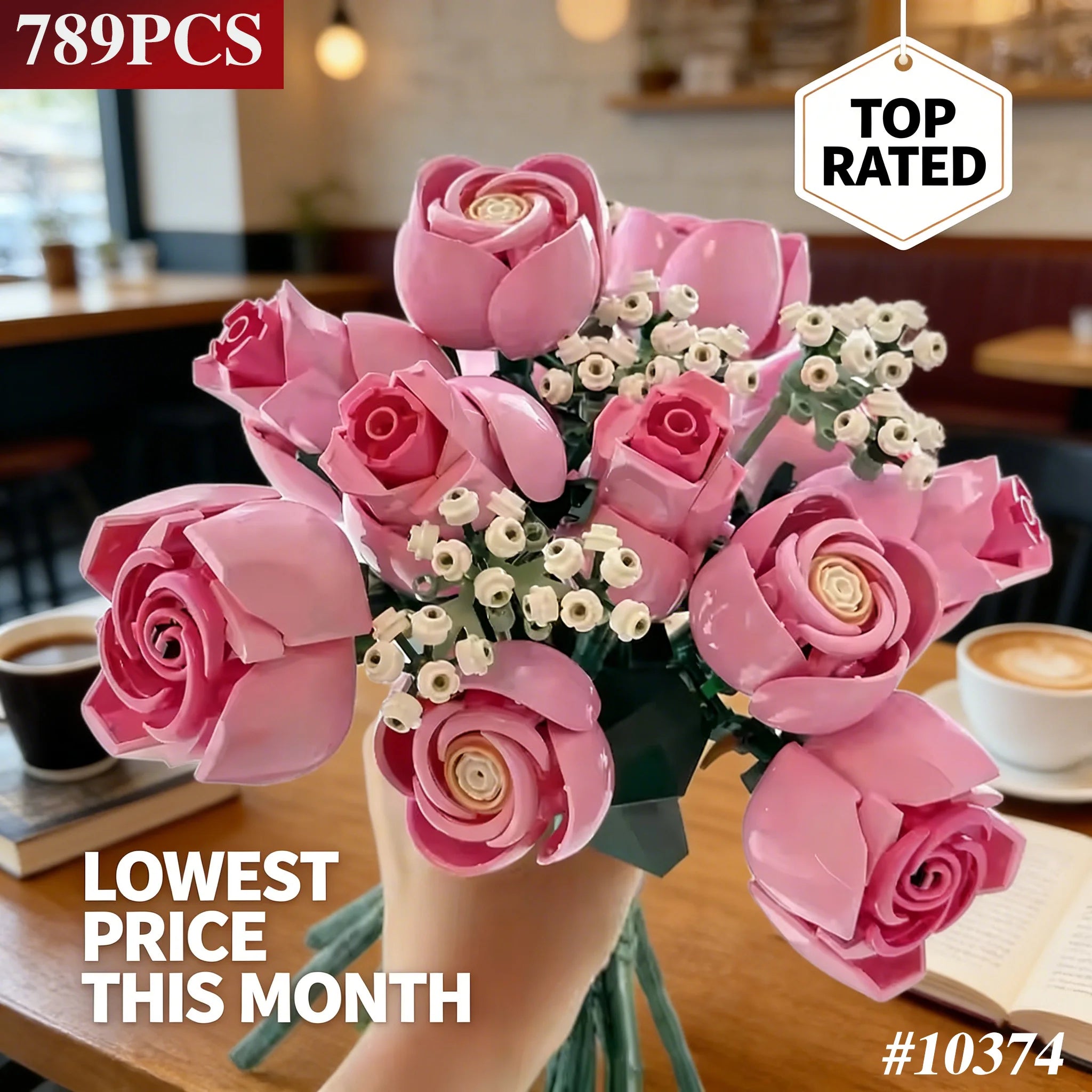 Pink Rose Bouquet Building Blocks Set