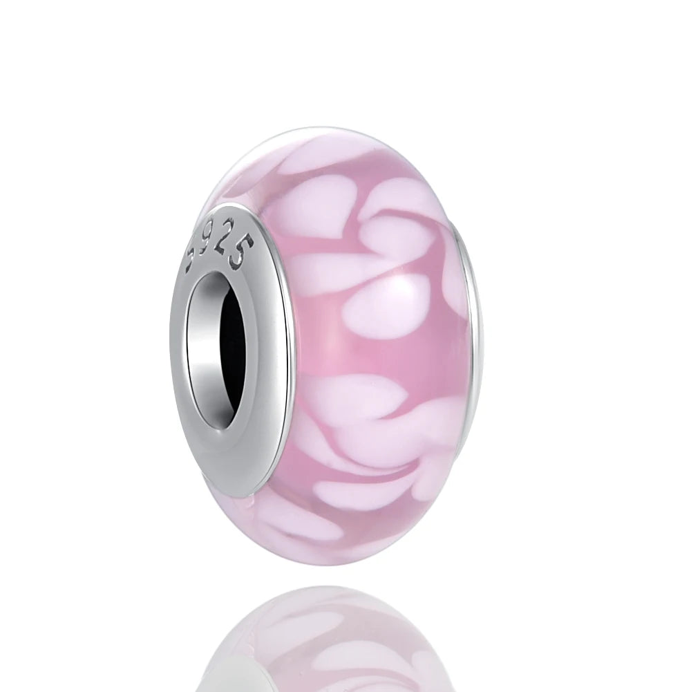 925 Silver Pink Series Bow Zircon Flower Bead Charm