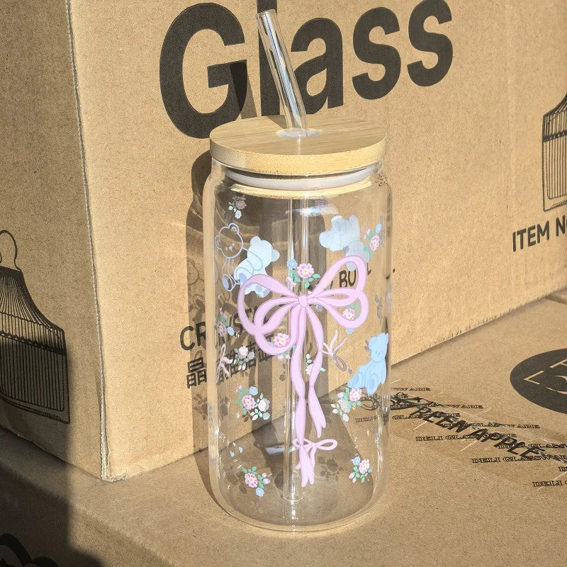 500ml Cute Bow Glass Cup