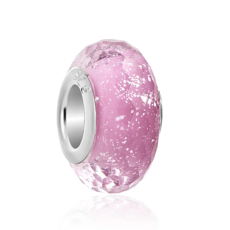 925 Silver Pink Series Bow Zircon Flower Bead Charm
