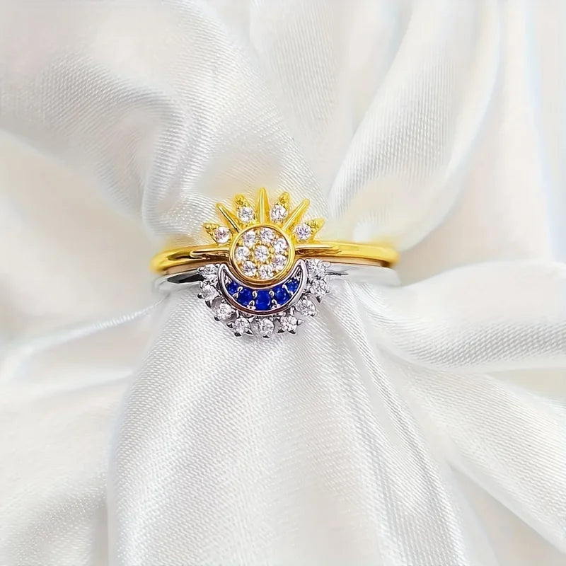 Cubic Zirconia Sun and Moon Ring Set