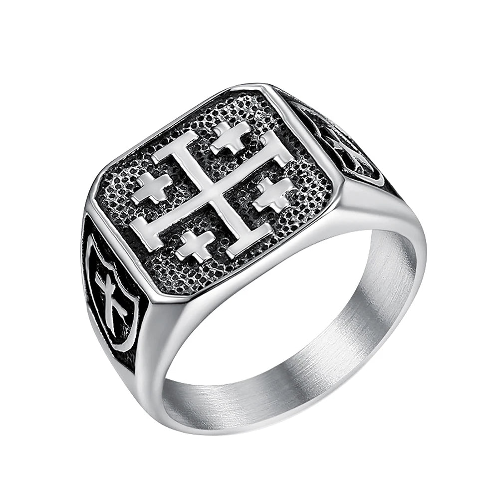 Men's cross stainless steel ring