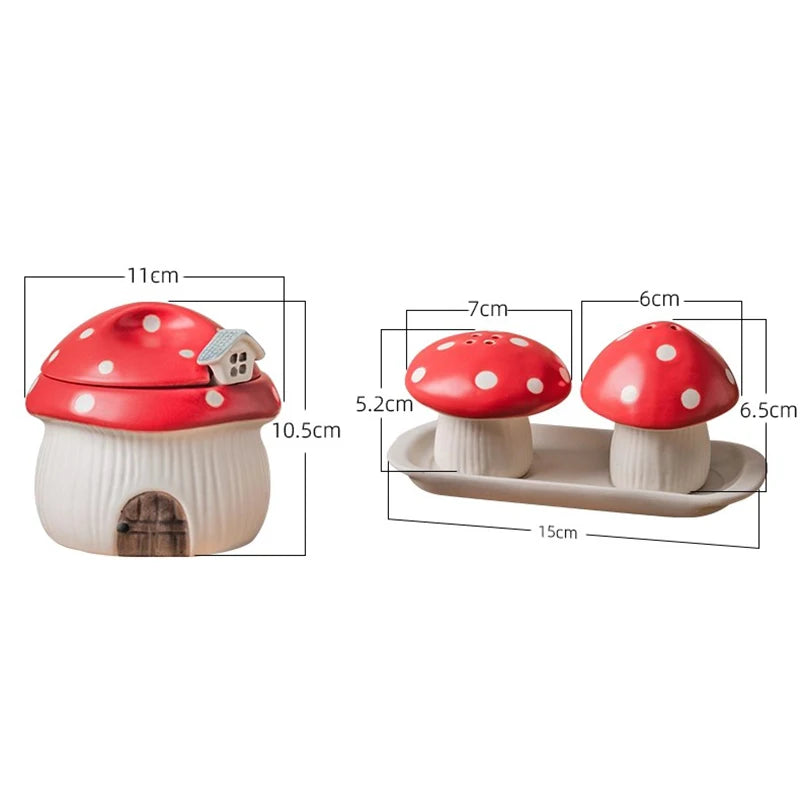 Ceramic Red Mushroom Seasoning Jar