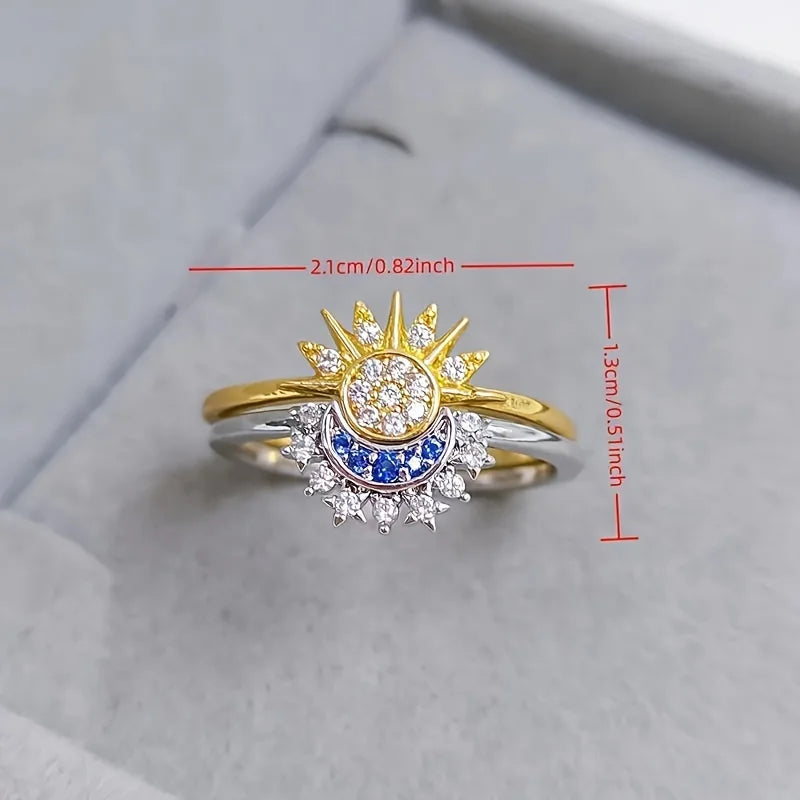 Cubic Zirconia Sun and Moon Ring Set