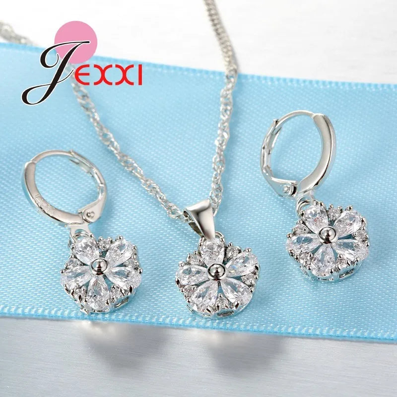 Cubic Zircon Crystal 925 Sterling Silver Jewellery Set