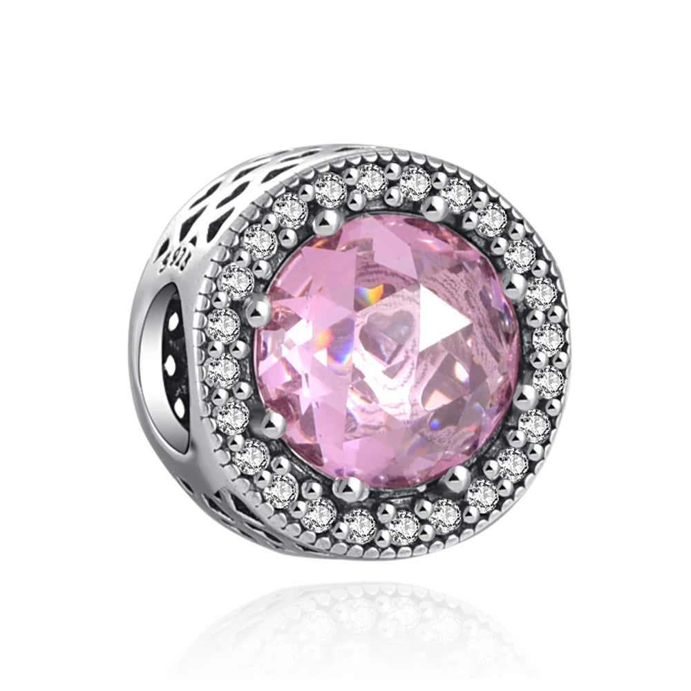 925 Silver Pink Series Bow Zircon Flower Bead Charm