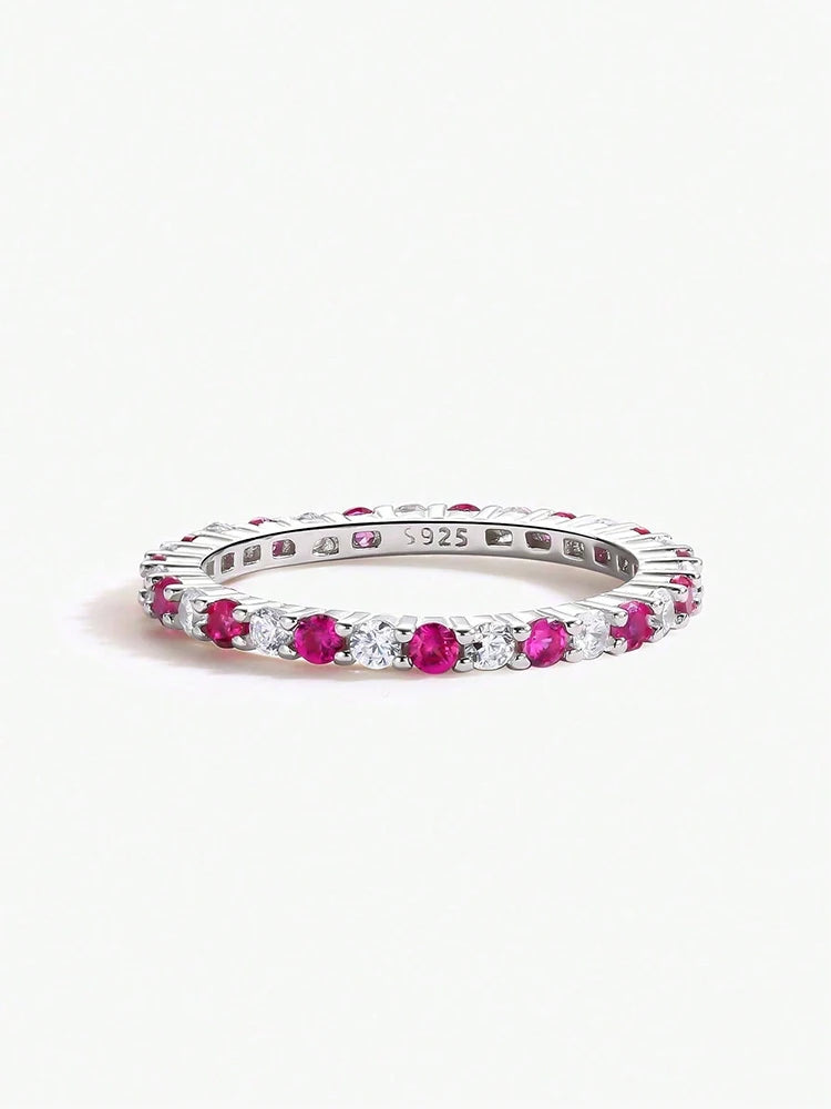 925 Sterling Silver 1.4mm Full Zircon Stackable Plain Ring