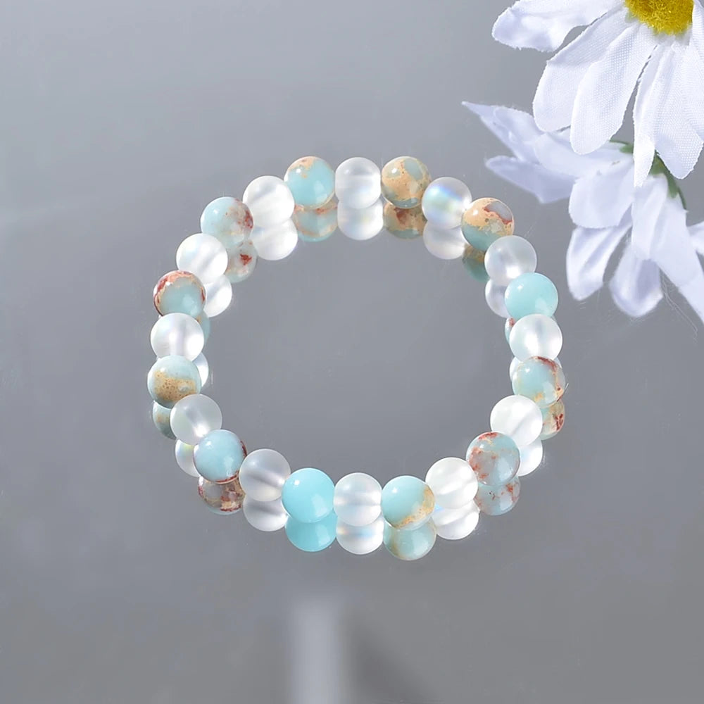 Aura Quartz and Ocean Sediment Beaded Bracelet