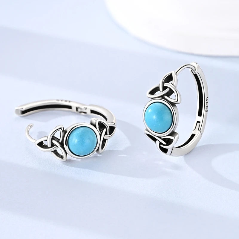 925 Celtic Knot Blue Turquoise Hoop Earrings